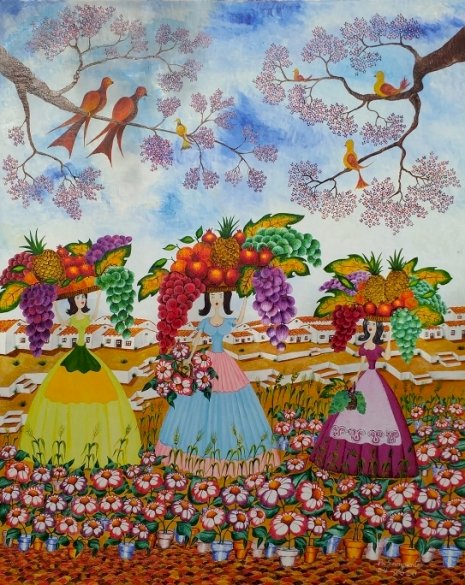3 mulheres pintura painting naif frutas fruits carmem miranda