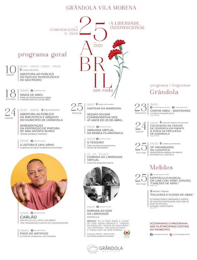 Grândola Comemora os 47 Anos do 25 de Abril com programa dedicado à Cultura