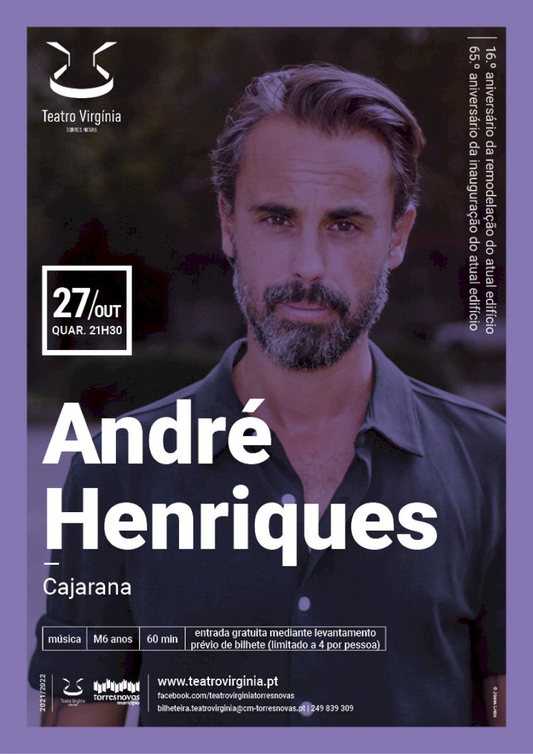 Teatro Virgínia comemora aniversário com concerto gratuito de André Henriques