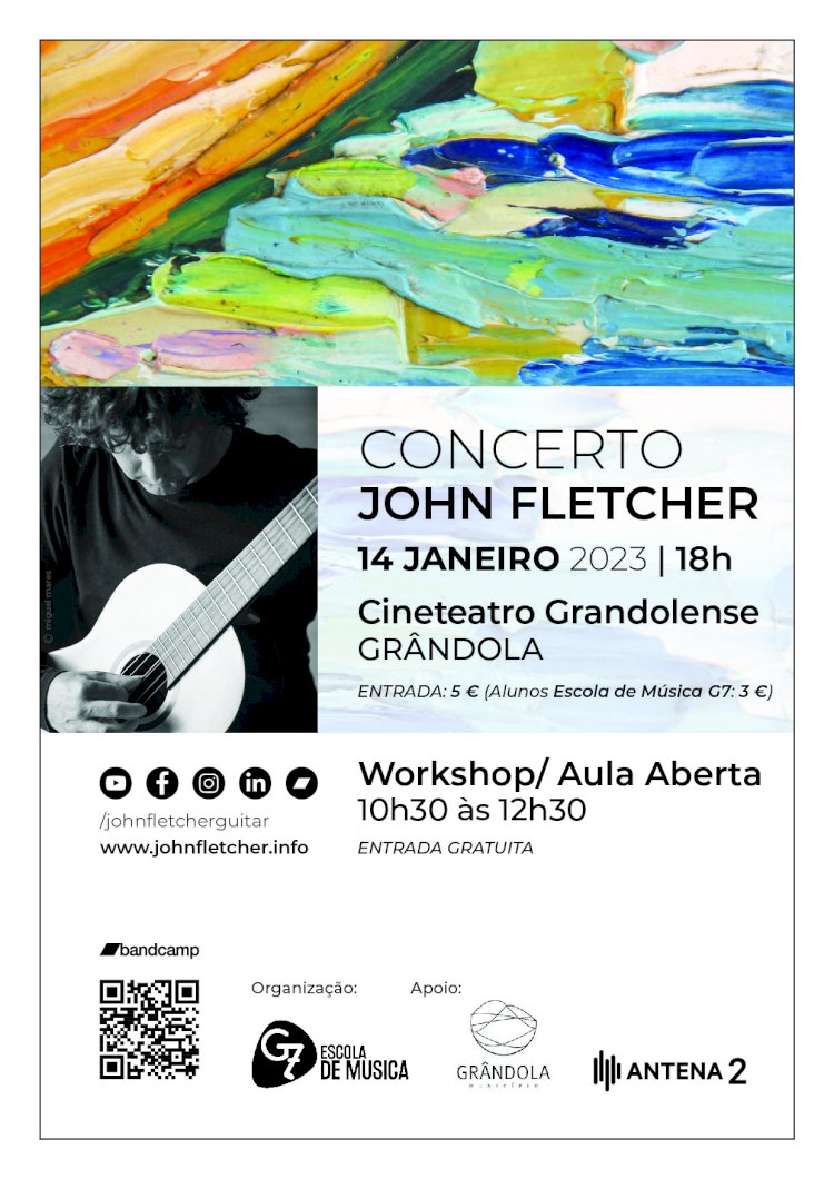 Guitarrista John Fletcher em Grândola para Workshop e Concerto