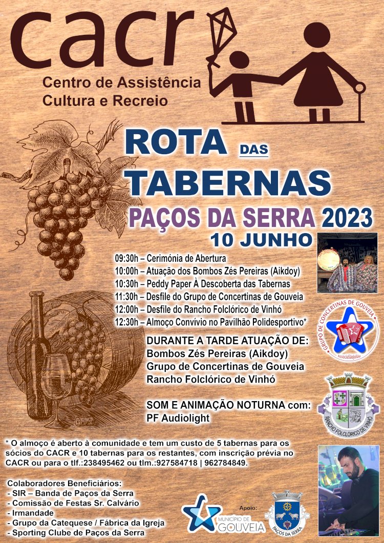 Iniciativa “Rota das Tabernas” decorre no próximo dia 10 de Junho em Paços da Serra