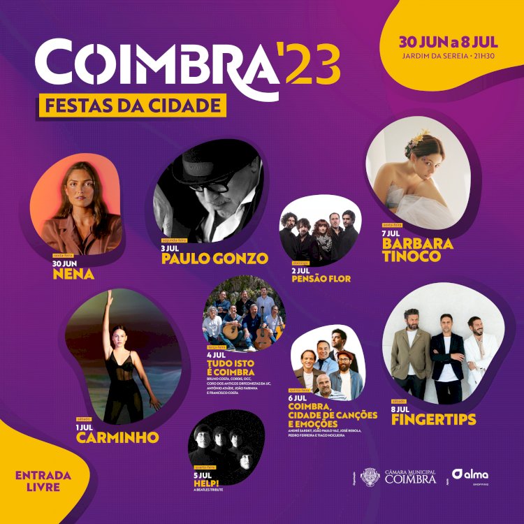Nena, Carminho, Bárbara Tinoco, Paulo Gonzo, Fingertips e tributo a Beatles nas Festas da Cidade de Coimbra 2023