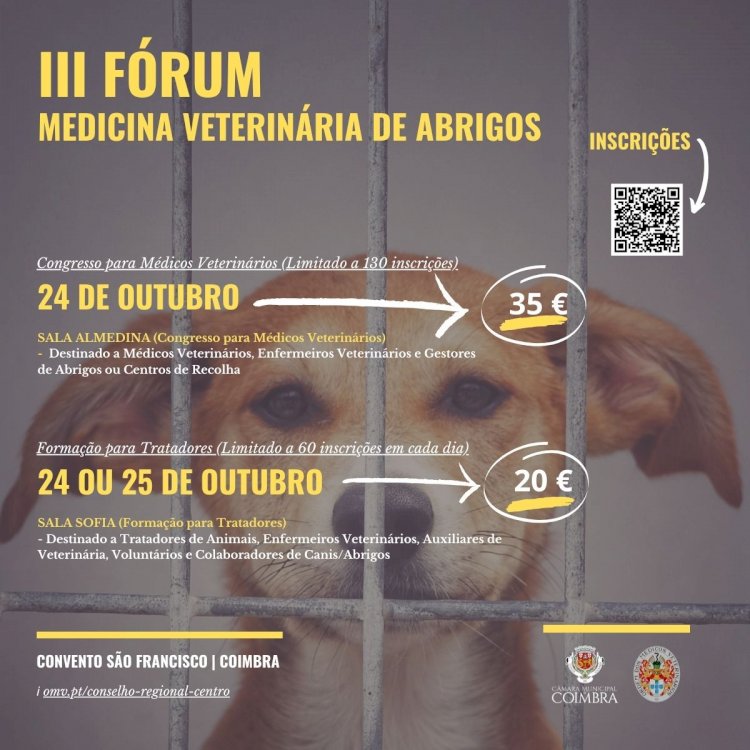 Fórum de Medicina Veterinária de Abrigos no Convento São Francisco a 24 e 25 de Outubro