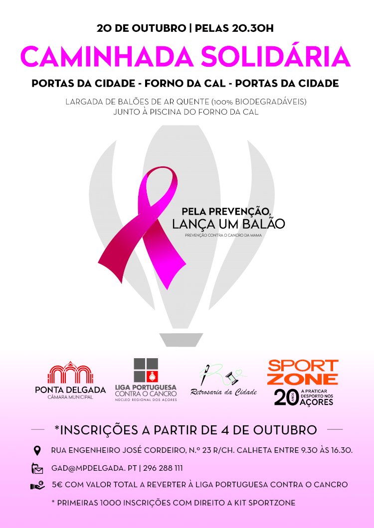Ponta Delgada realiza Caminhada Contra o Cancro da Mama a 20 de Outubro