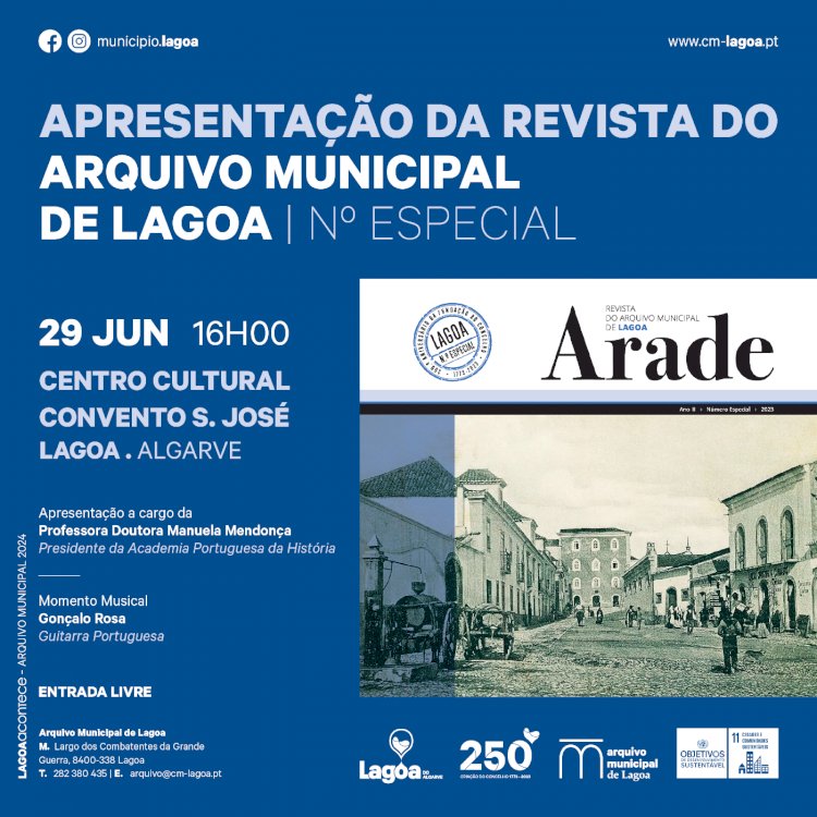 Apresentação da revista - Arade -Revista do Arquivo Municipal de Lagoa  | Número Especial