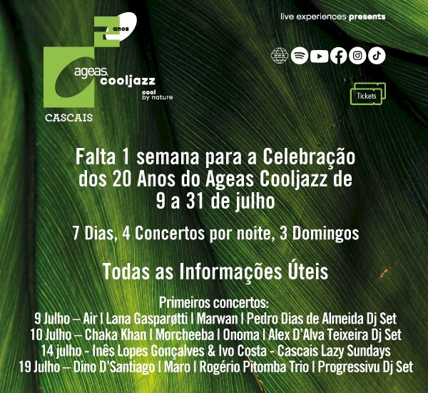 A Celebração Dos 20 Anos Do Ageas Cooljazz de 9 a 31 de Julho