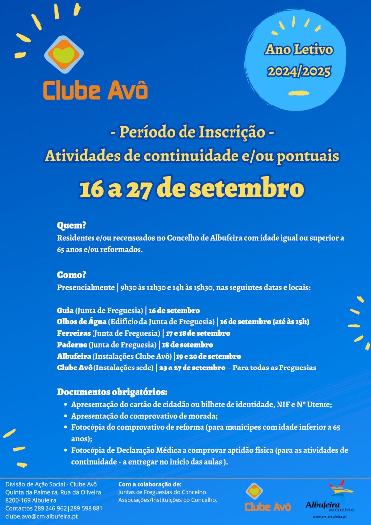 Clube Avô abre inscrições para o novo ano lectivo 2024-2025