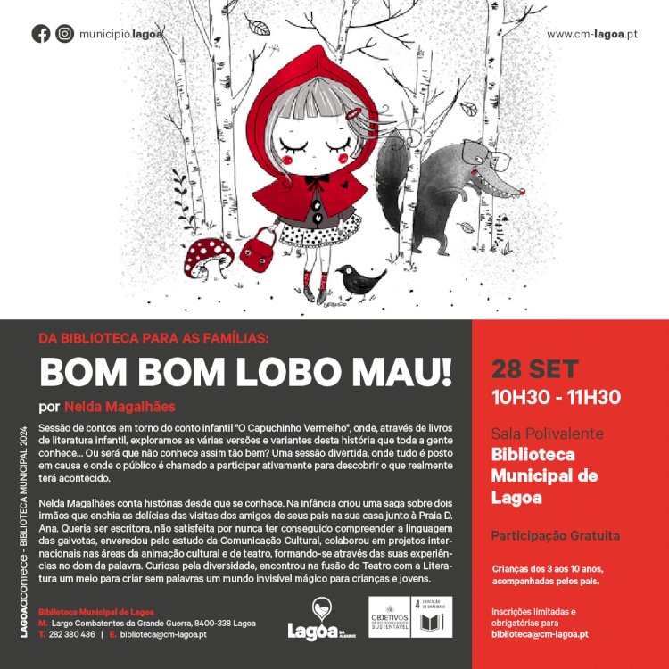 Da Biblioteca para as Famílias: "Bom Bom Lobo Mau!" | Nelda Magalhães | 28 de Setembro | Biblioteca Municipal de Lagoa