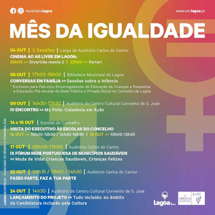 Mês da Igualdade | Outubro | Dia Municipal para a Igualdade | 24 de Outubro | Lagoa