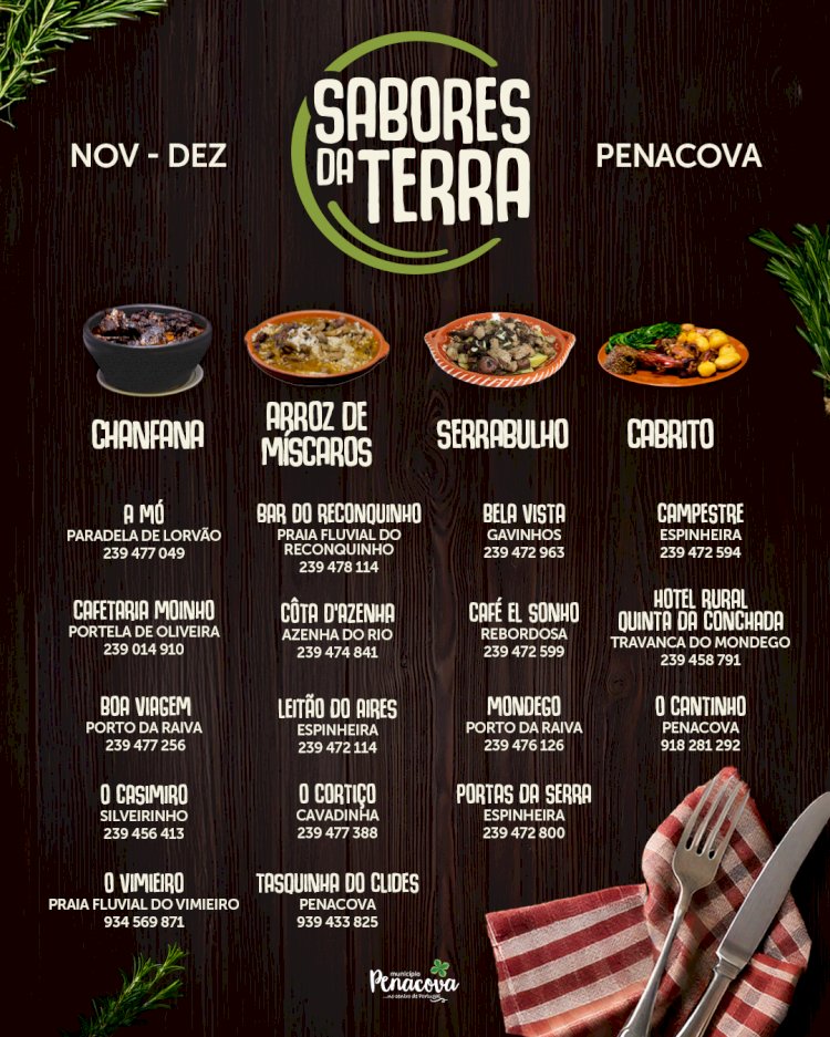 Festival “Sabores da Terra” até final de Dezembro em 17 restaurantes de Penacova