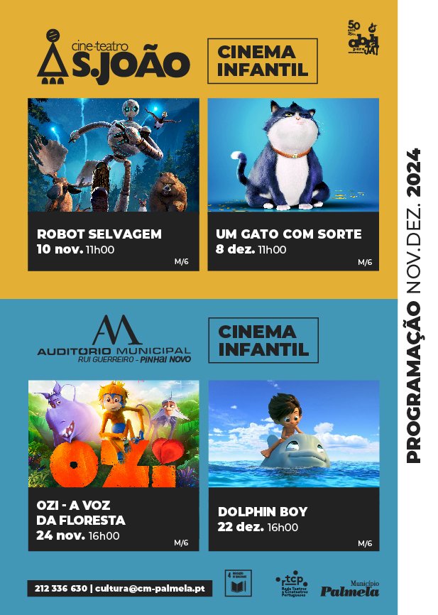 Novembro/Dezembro: sessões imperdíveis de Cinema Infantil em Palmela e Pinhal Novo!