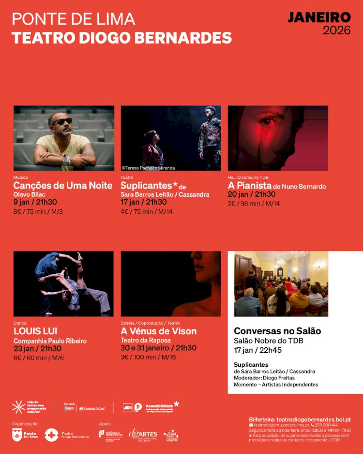 Teatro Diogo Bernardes – programação de Janeiro de 2026