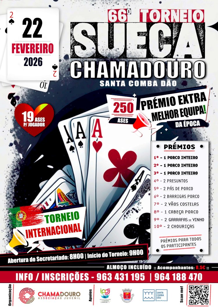 66º Torneio Internacional de Sueca do Chamadouro realiza-se a 22 de Fevereiro de 2026